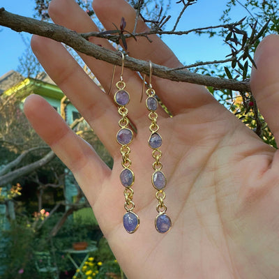 Tanzanite Drop Dangle Gold Earrings