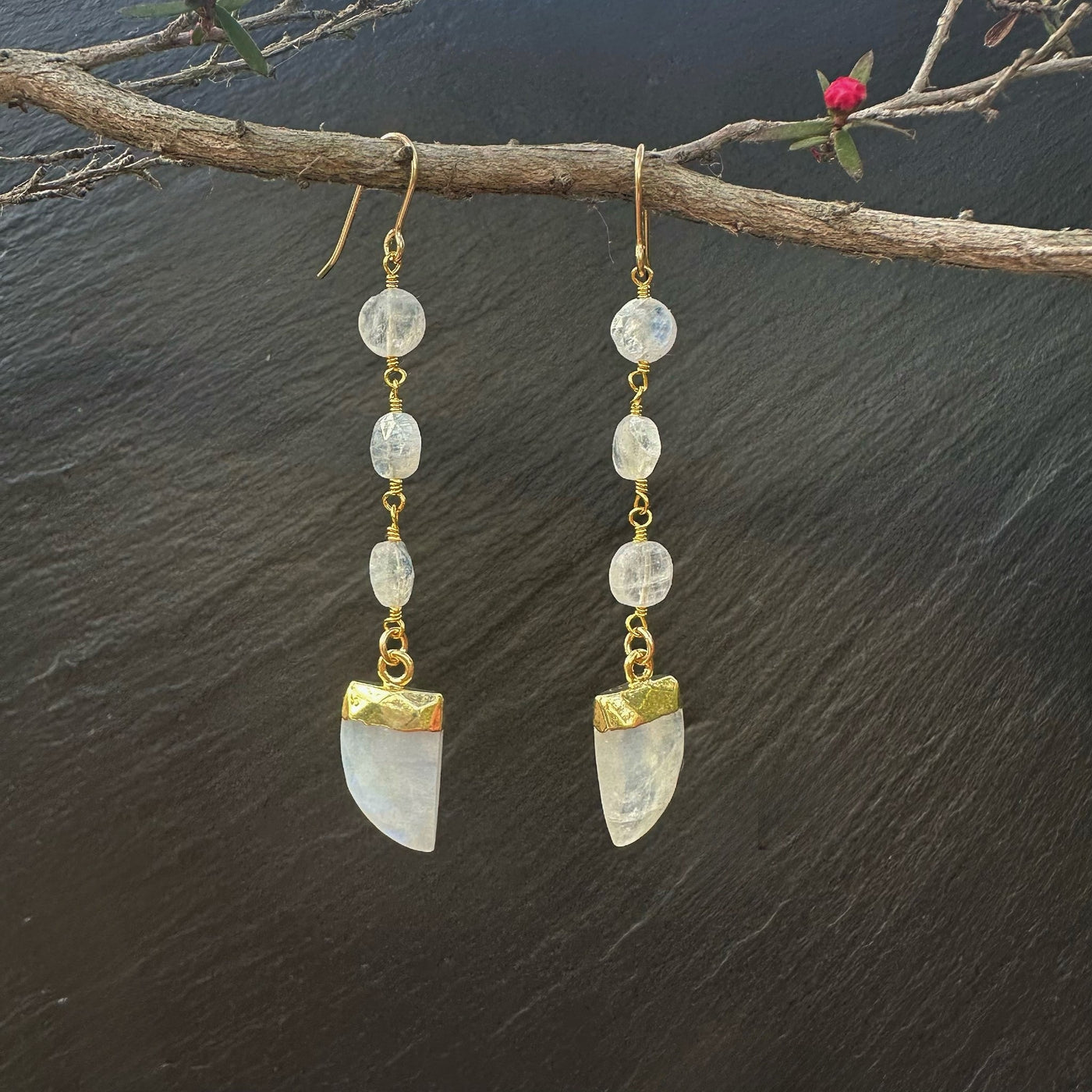 Moonstone Gold Drop Beaded Earrings
