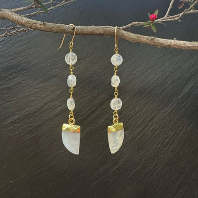 Moonstone Gold Drop Beaded Earrings