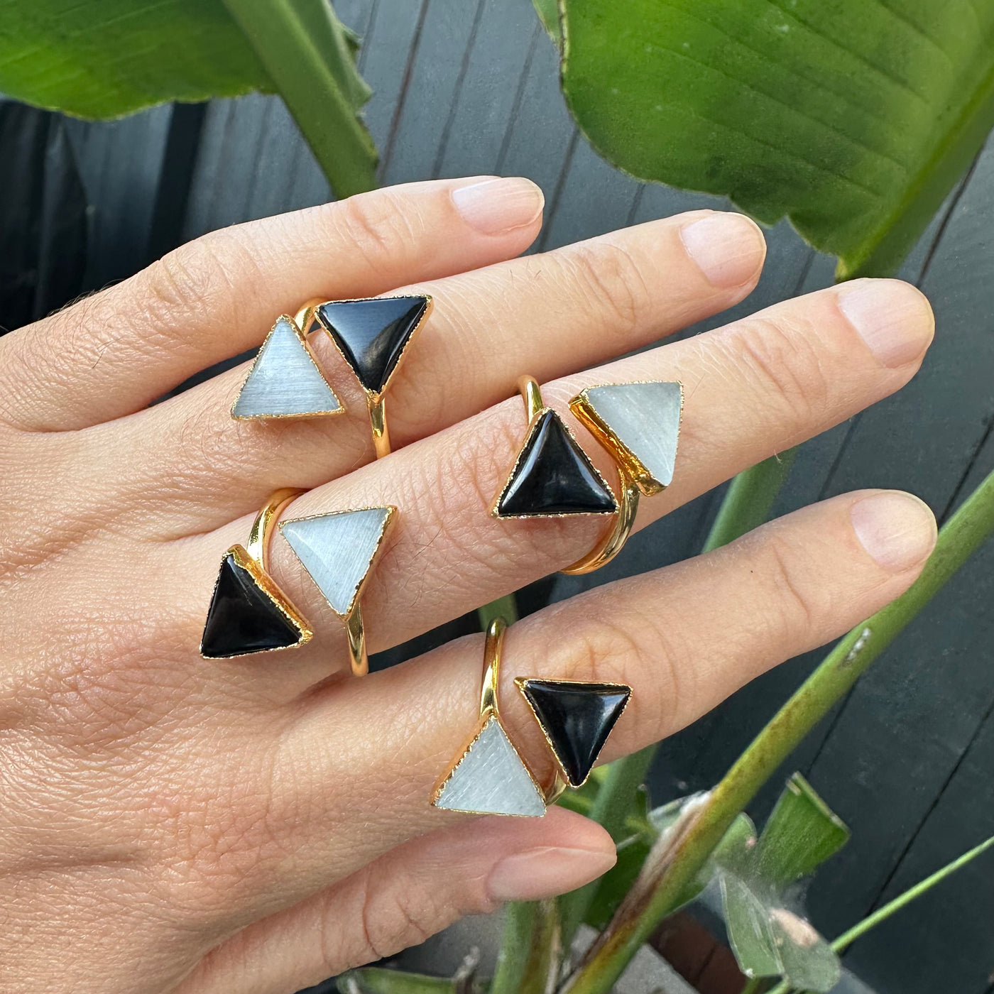 Tourmaline Selenite Triangle Ring