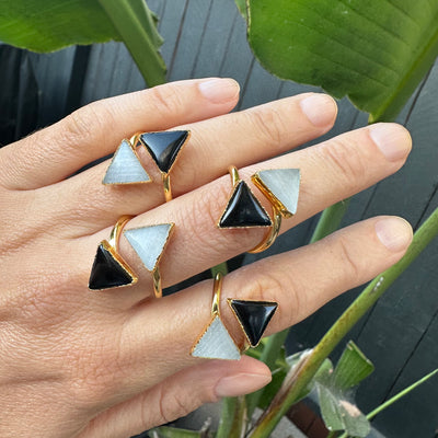 Tourmaline Selenite Triangle Ring