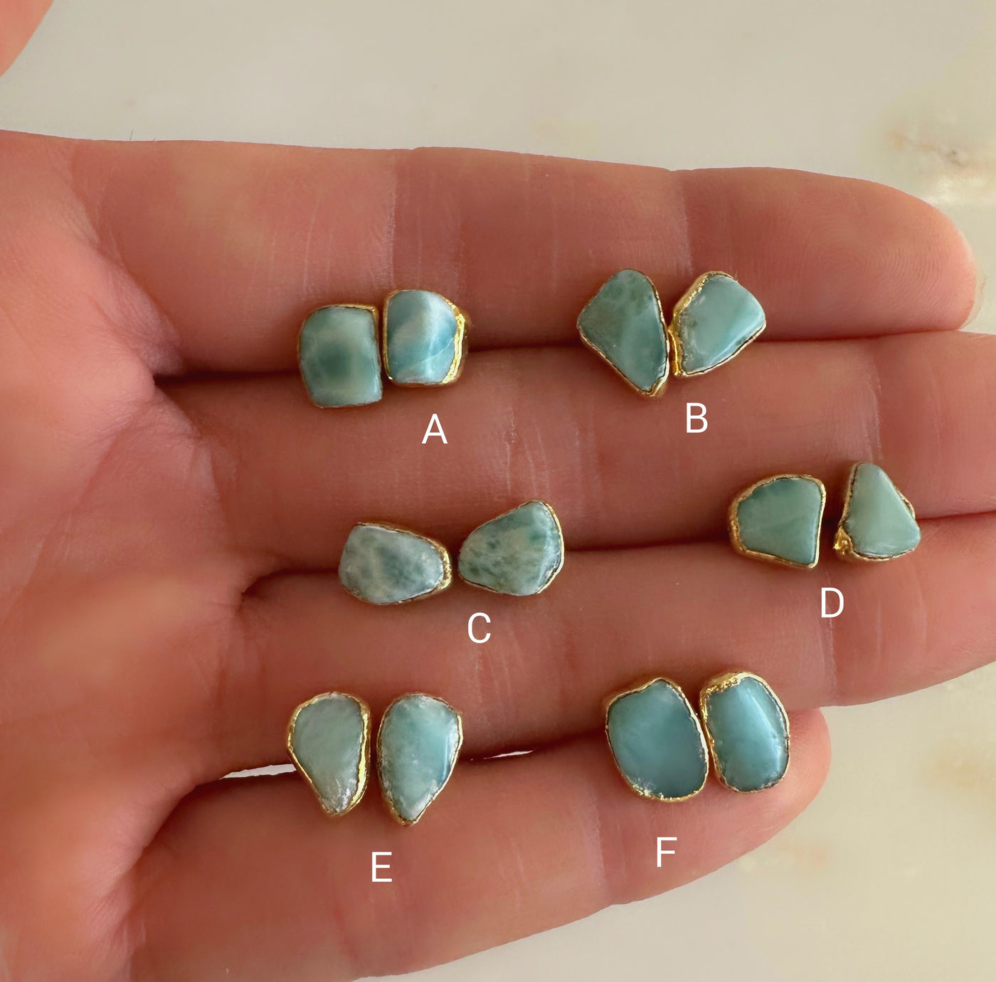 Larimar Gold Stud Earrings