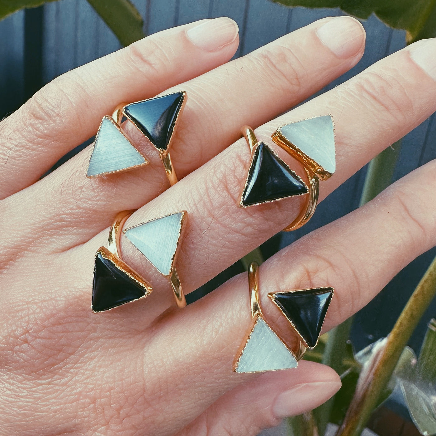 Tourmaline Selenite Triangle Ring