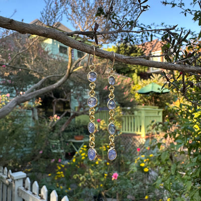 Tanzanite Drop Dangle Gold Earrings