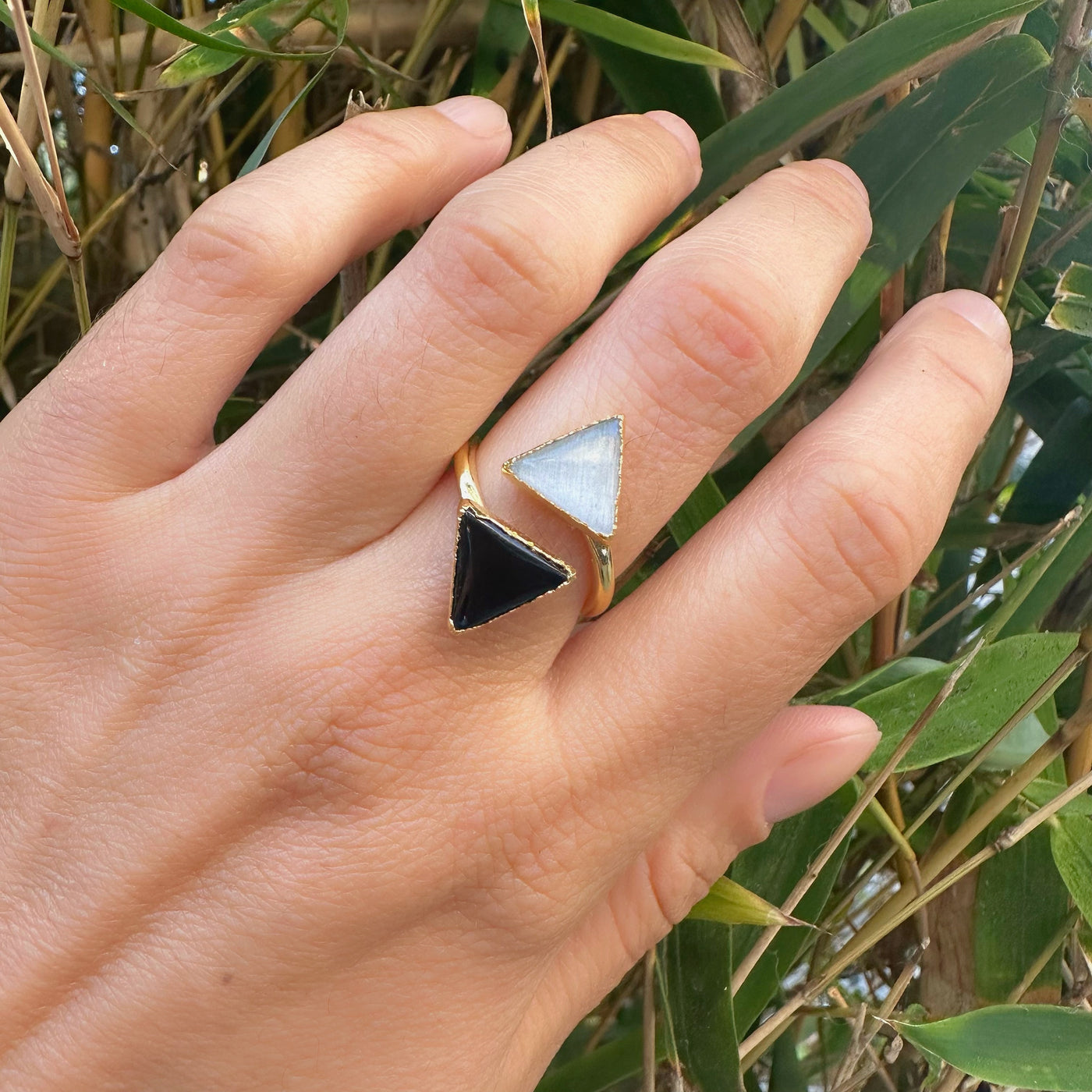 Tourmaline Selenite Triangle Ring