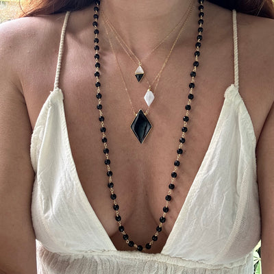 Black Tourmaline Large Diamond Shape Necklace