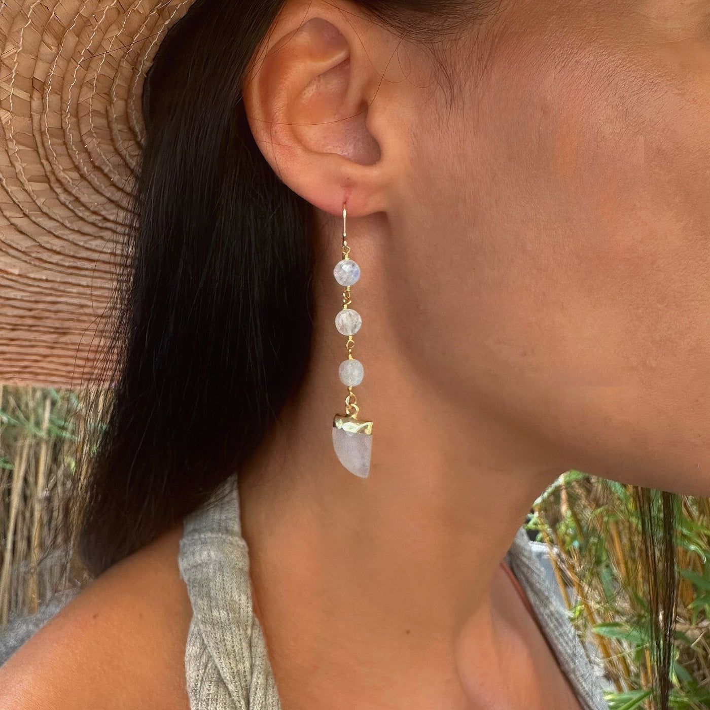Moonstone Gold Drop Beaded Earrings