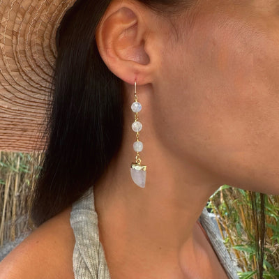 Moonstone Gold Drop Beaded Earrings