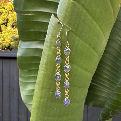 Tanzanite Drop Dangle Gold Earrings