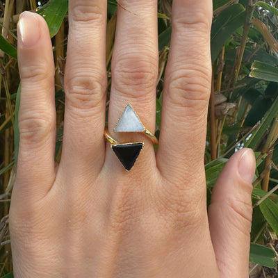 Tourmaline Selenite Triangle Ring