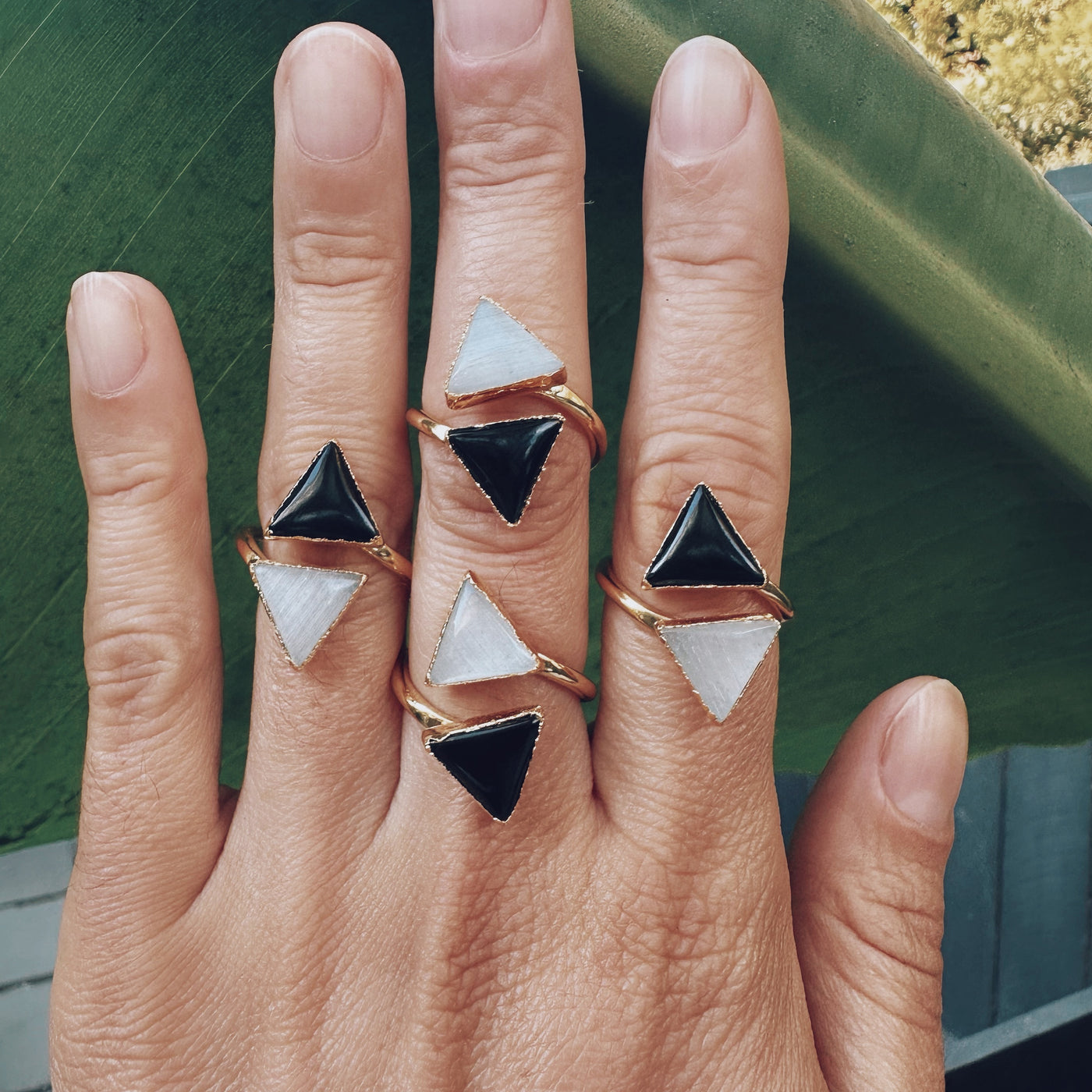 Tourmaline Selenite Triangle Ring