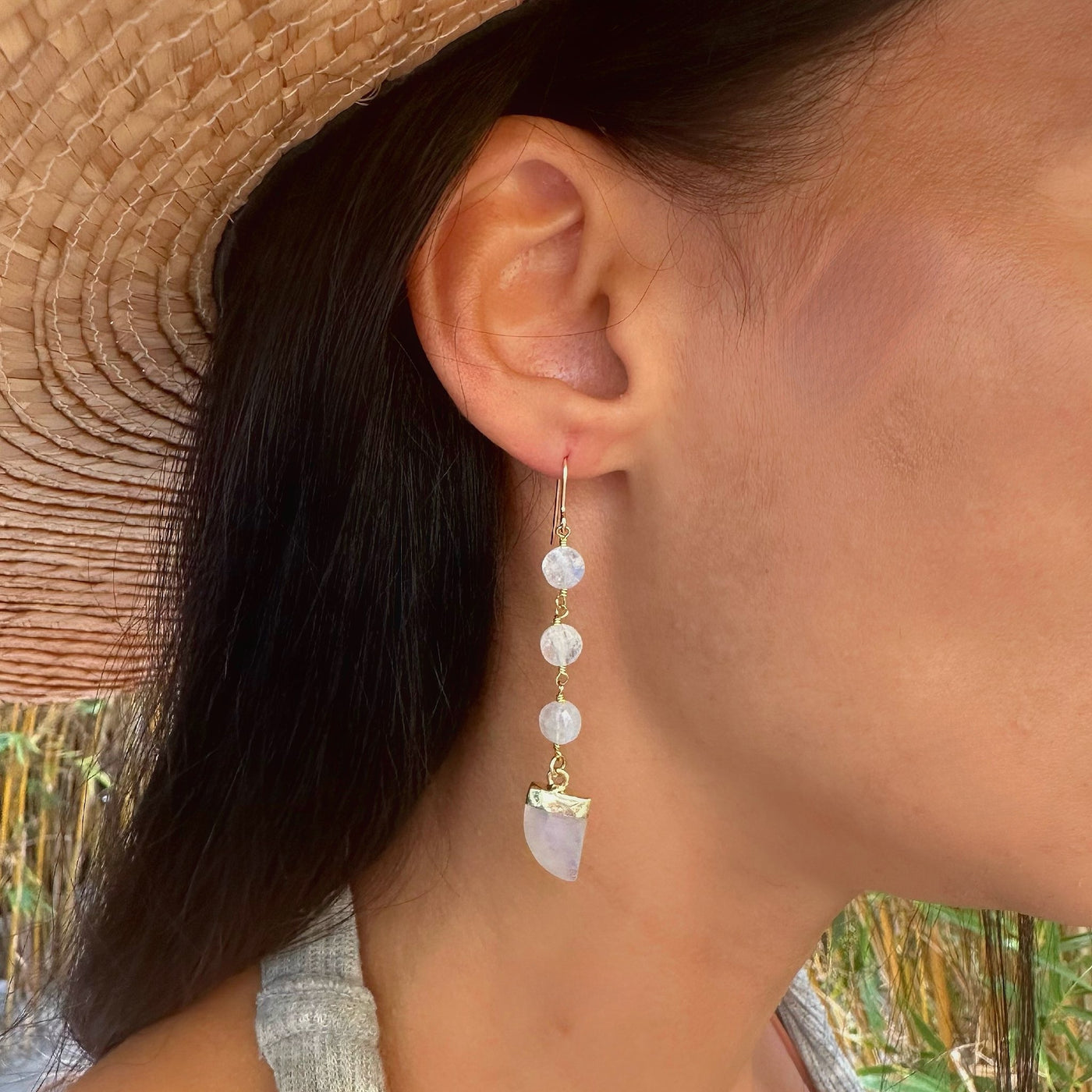 Moonstone Gold Drop Beaded Earrings