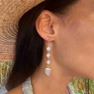 Moonstone Gold Drop Beaded Earrings