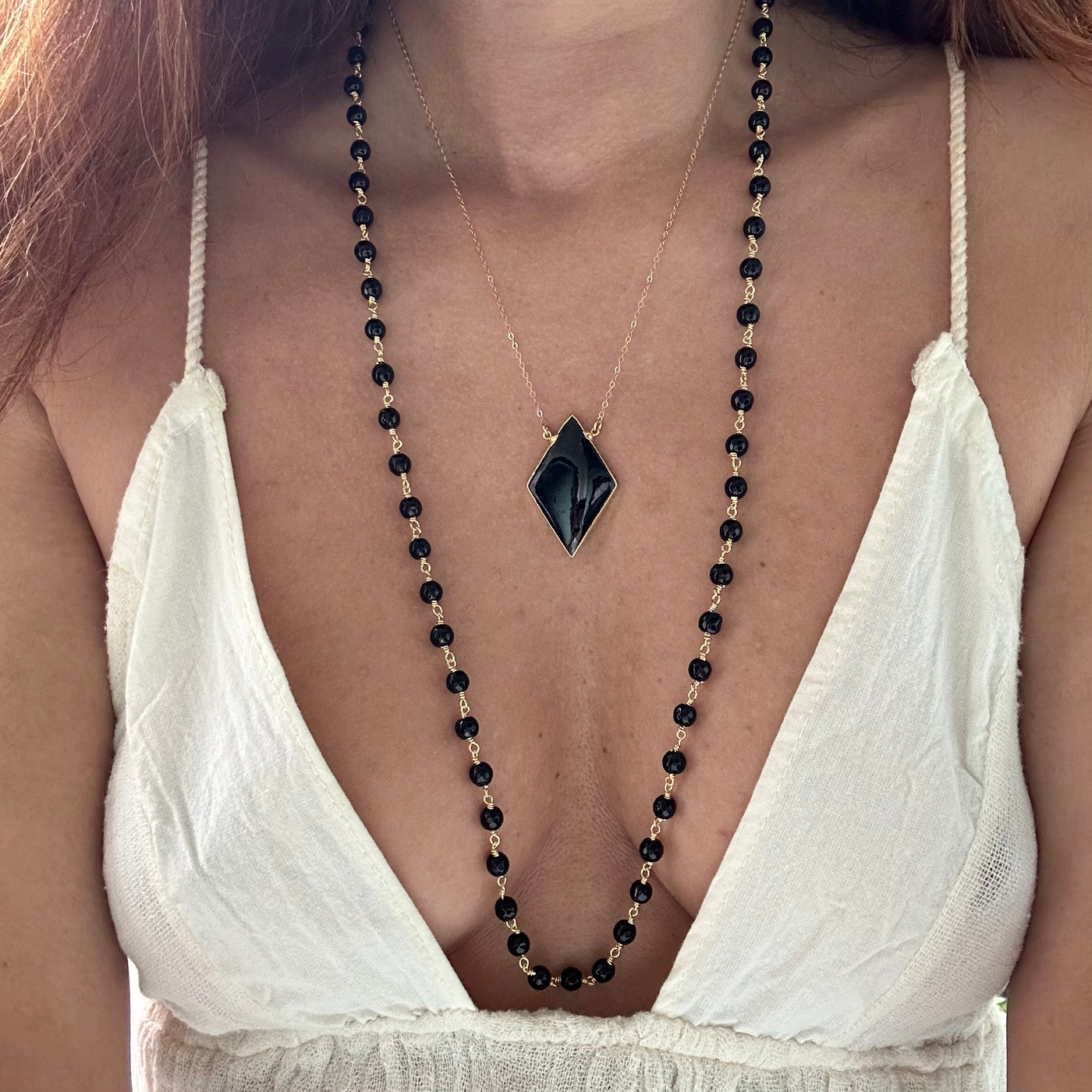 Black Tourmaline Large Diamond Shape Necklace