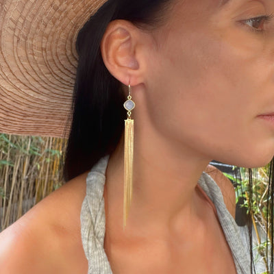Moonstone Gold Drop Waterfall Tassel Earrings