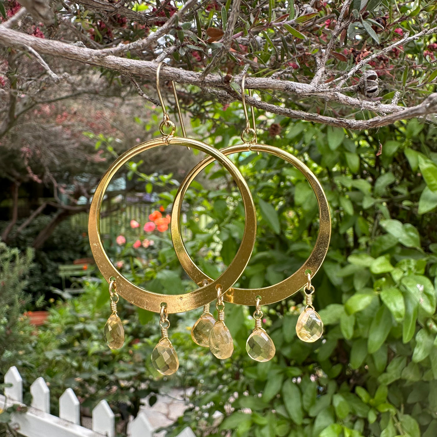 Citrine Hoop Dangle Earrings