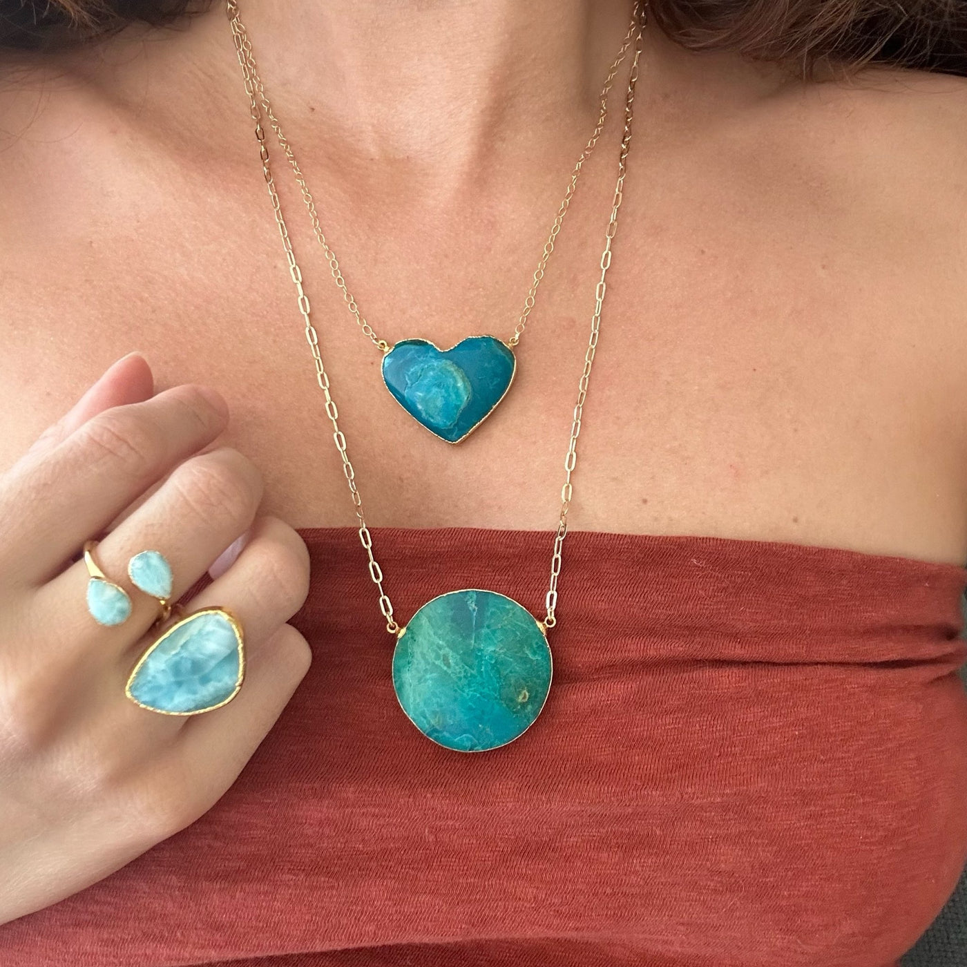 Chrysocolla Gold Necklace