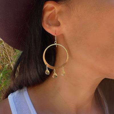 Citrine Hoop Dangle Earrings