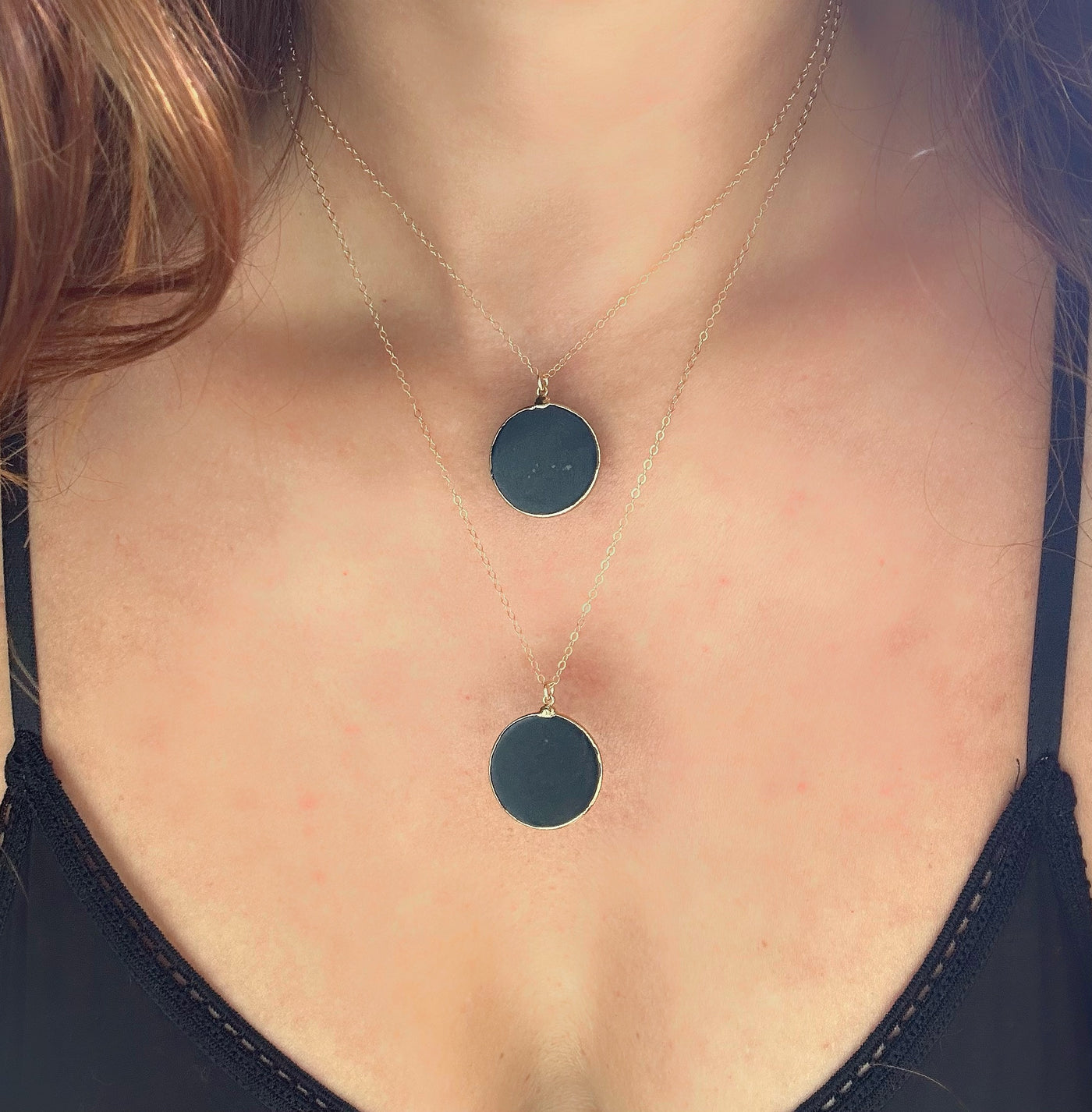 Round Shungite Gold Moon Necklace