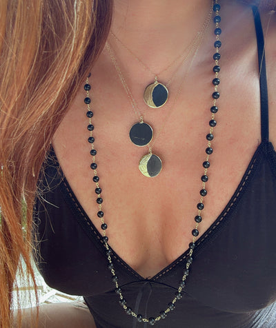 Round Shungite Gold Moon Necklace