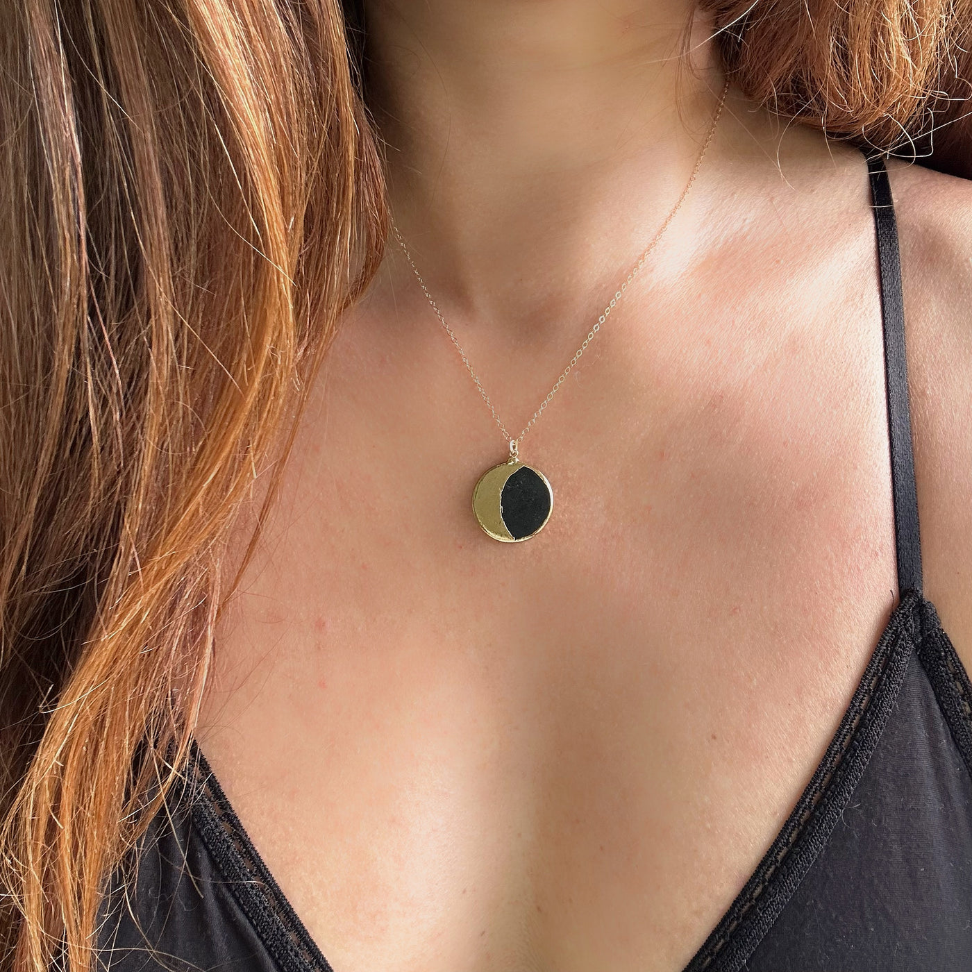 Round Shungite Gold Moon Necklace