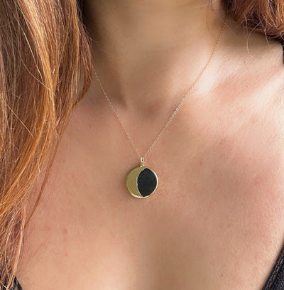 Round Shungite Gold Moon Necklace