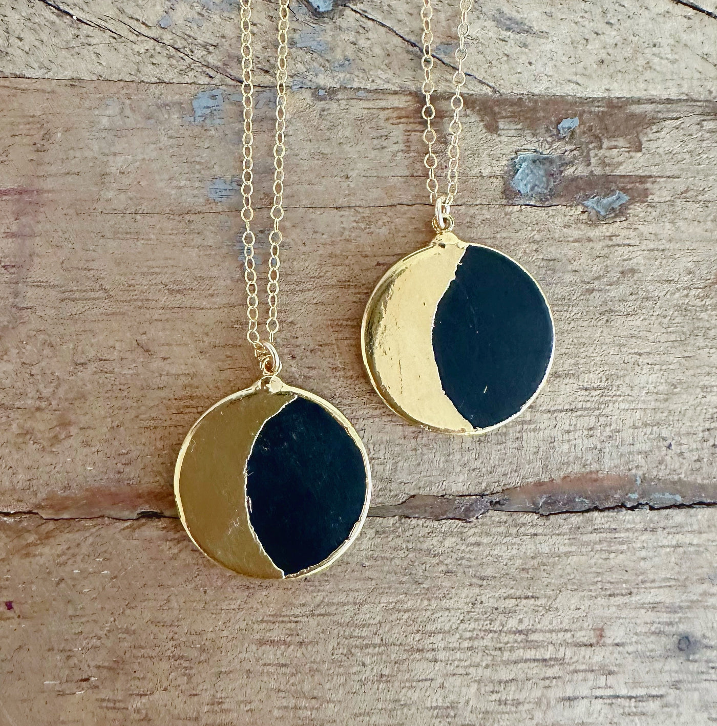 Round Shungite Gold Moon Necklace