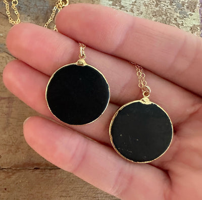 Round Shungite Gold Moon Necklace