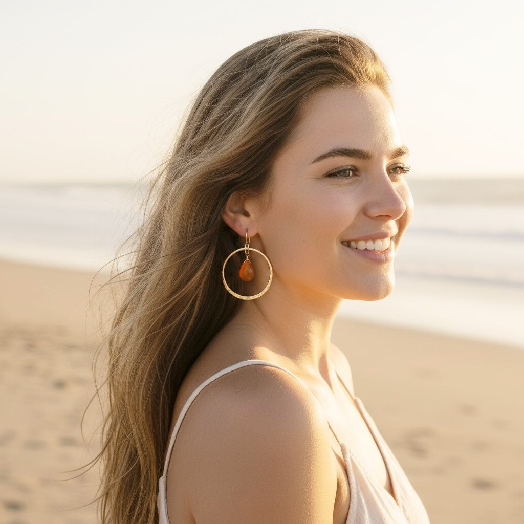 Carnelian Hoop Dangle Earrings