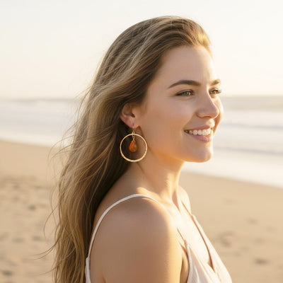 Carnelian Hoop Dangle Earrings