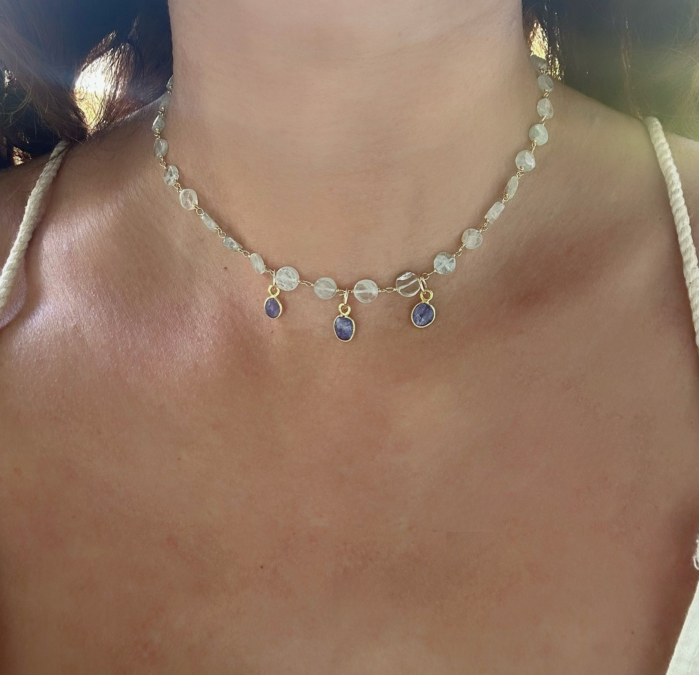 Green Aquamarine and Tanzanite Necklace