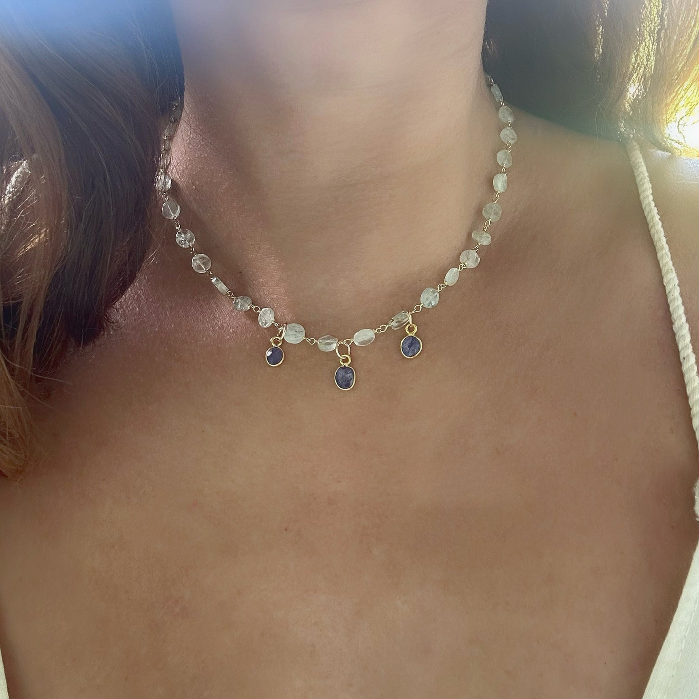 Green Aquamarine and Tanzanite Necklace