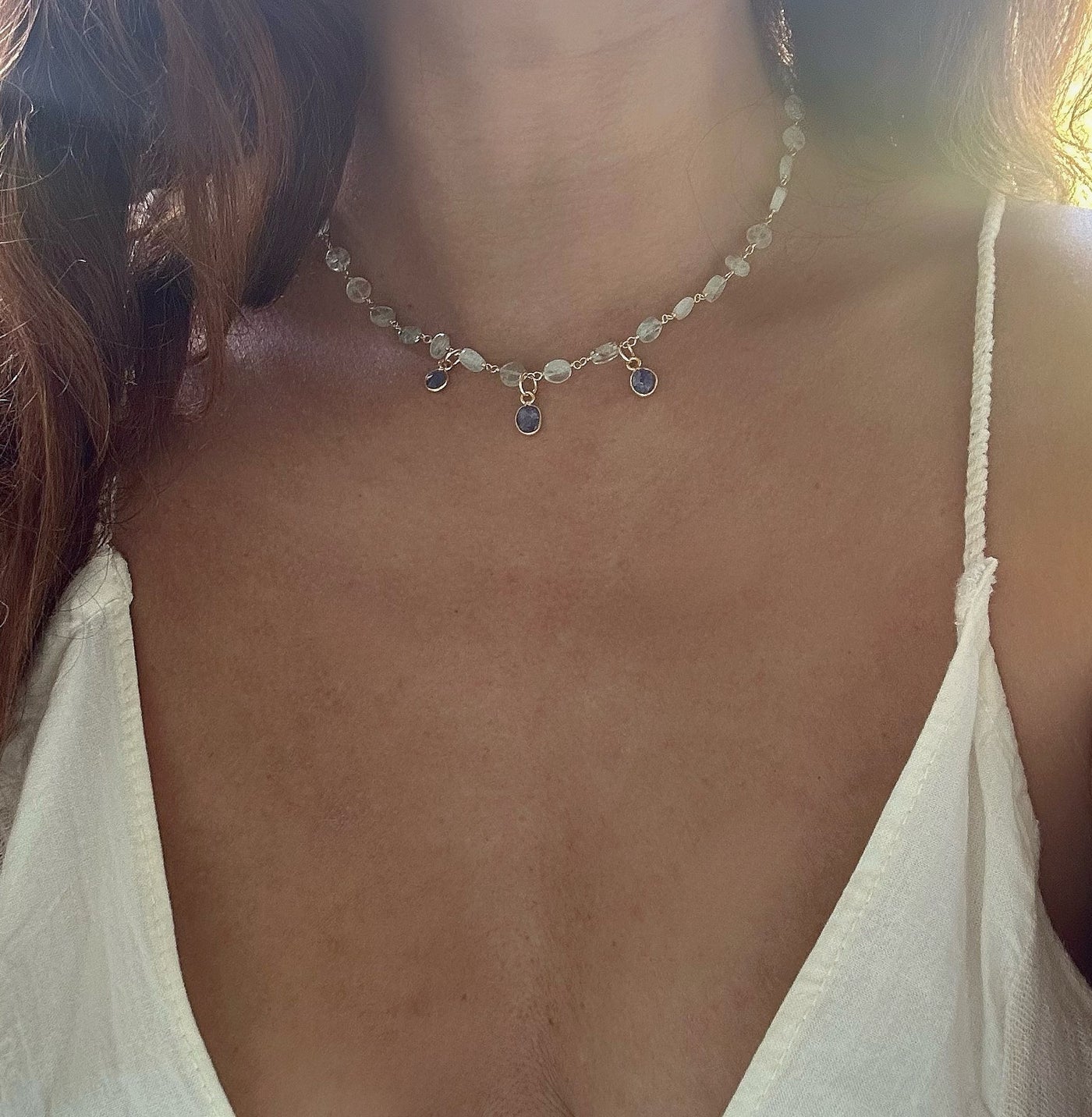 Green Aquamarine and Tanzanite Necklace