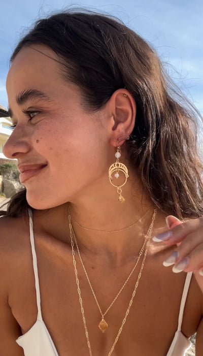 Citrine and Selenite Gold Dangle Earrings