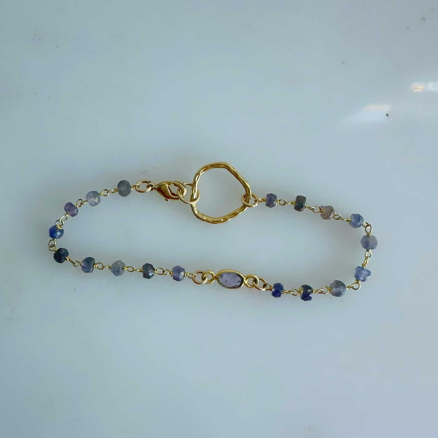 Tanzanite Beaded Bracelet with Gold Circle Loop