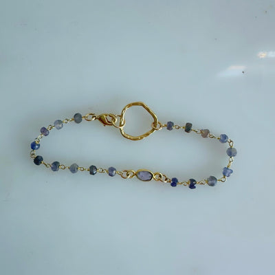 Tanzanite Beaded Bracelet with Gold Circle Loop