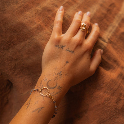 Tanzanite Beaded Bracelet with Gold Circle Loop