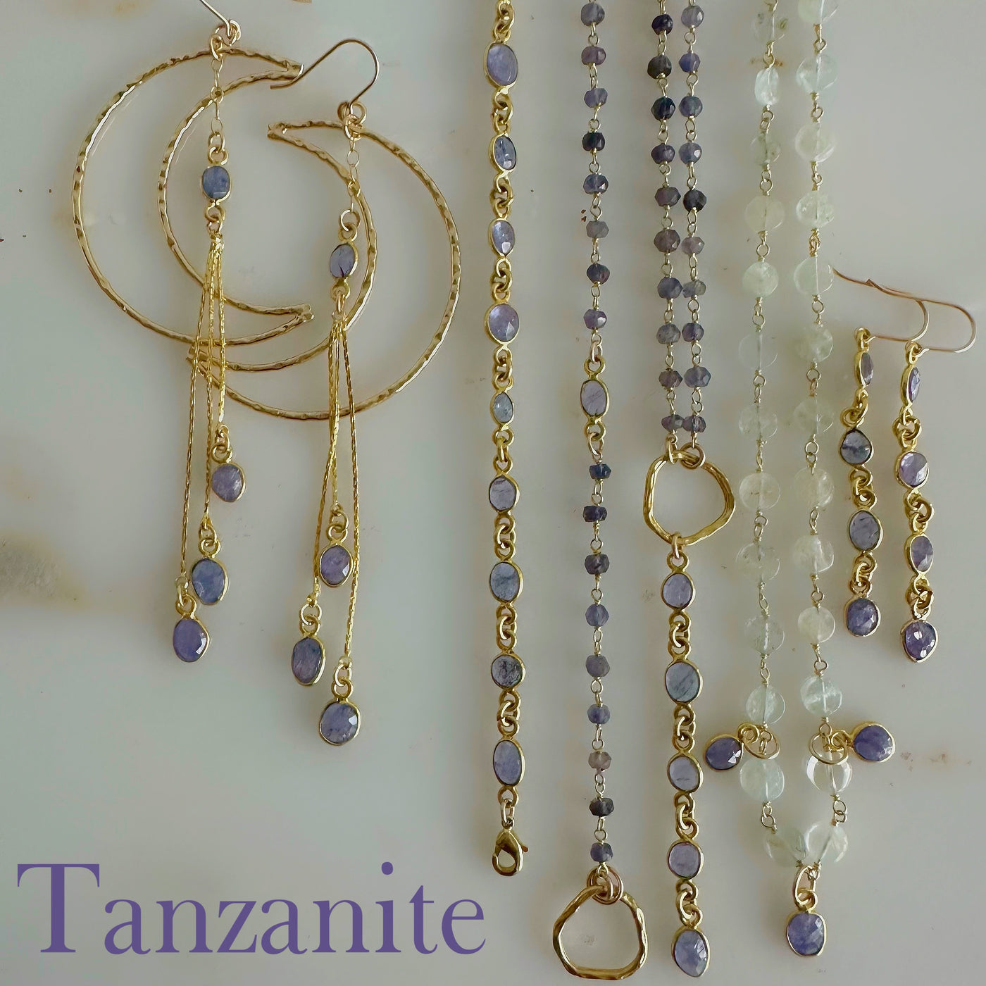 Tanzanite Drop Dangle Gold Earrings