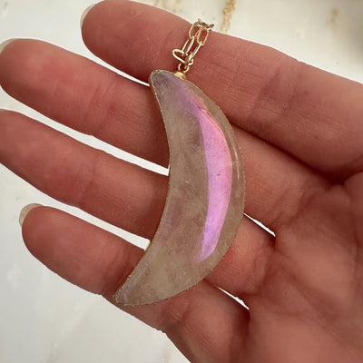 Aura Quartz Crescent Moon Necklace