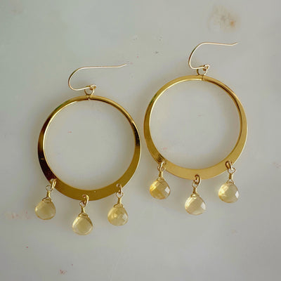Citrine Hoop Dangle Earrings