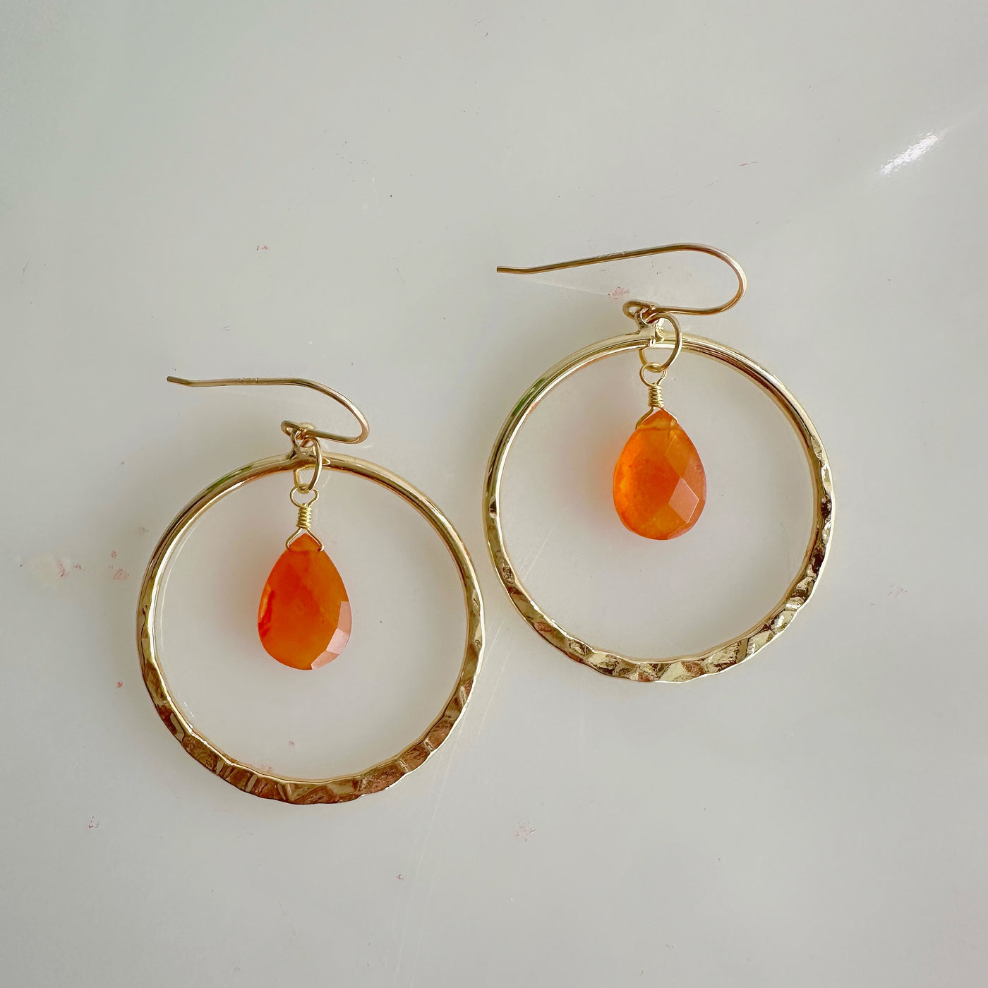 Carnelian Hoop Dangle Earrings