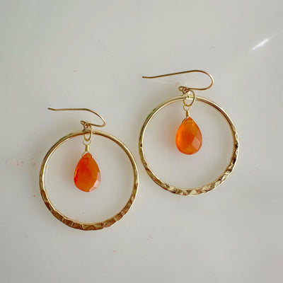 Carnelian Hoop Dangle Earrings