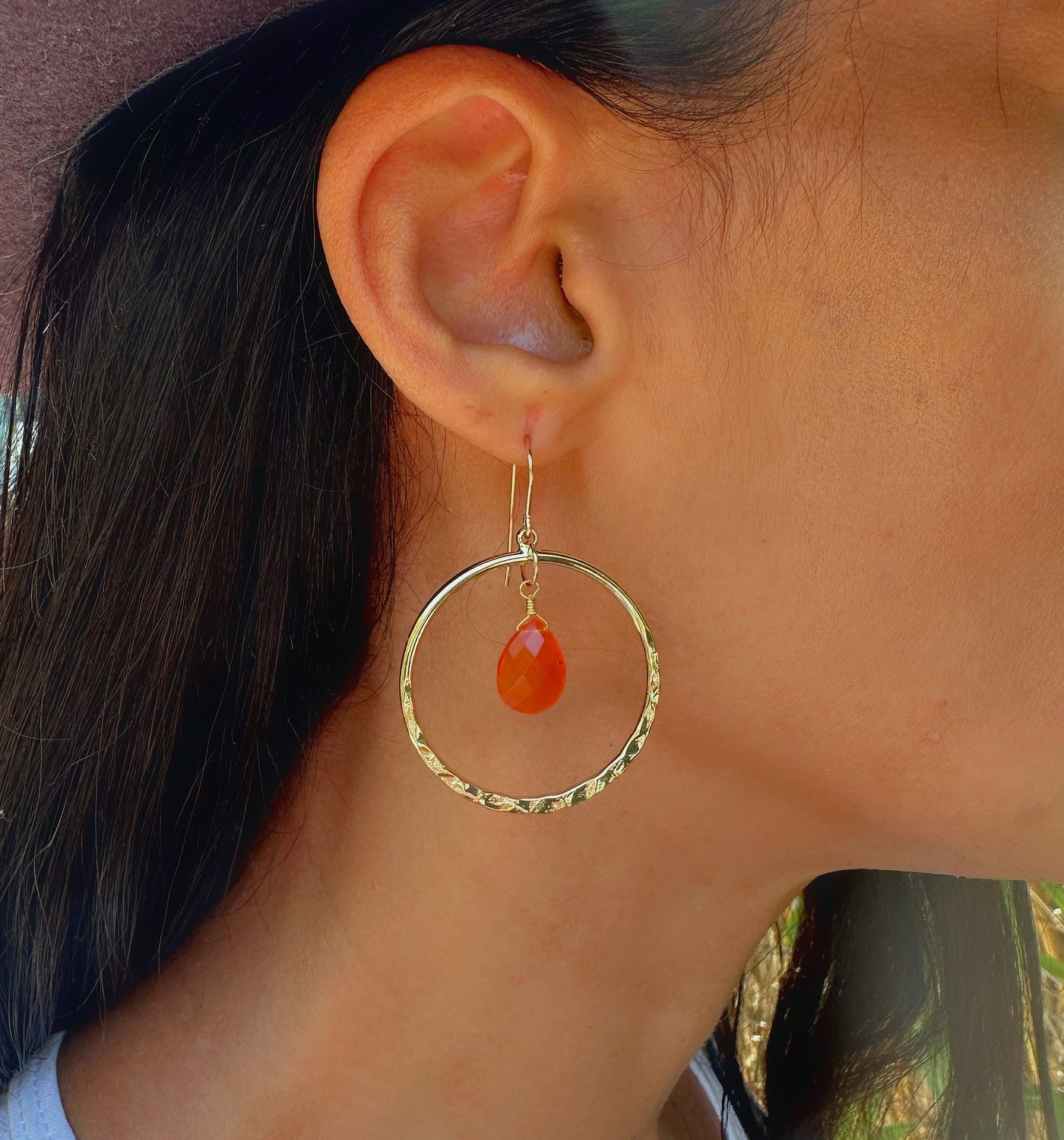 Carnelian Hoop Dangle Earrings