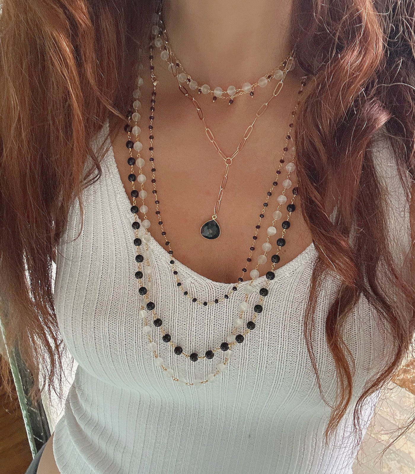 Black Tourmaline Lariat Y Necklace