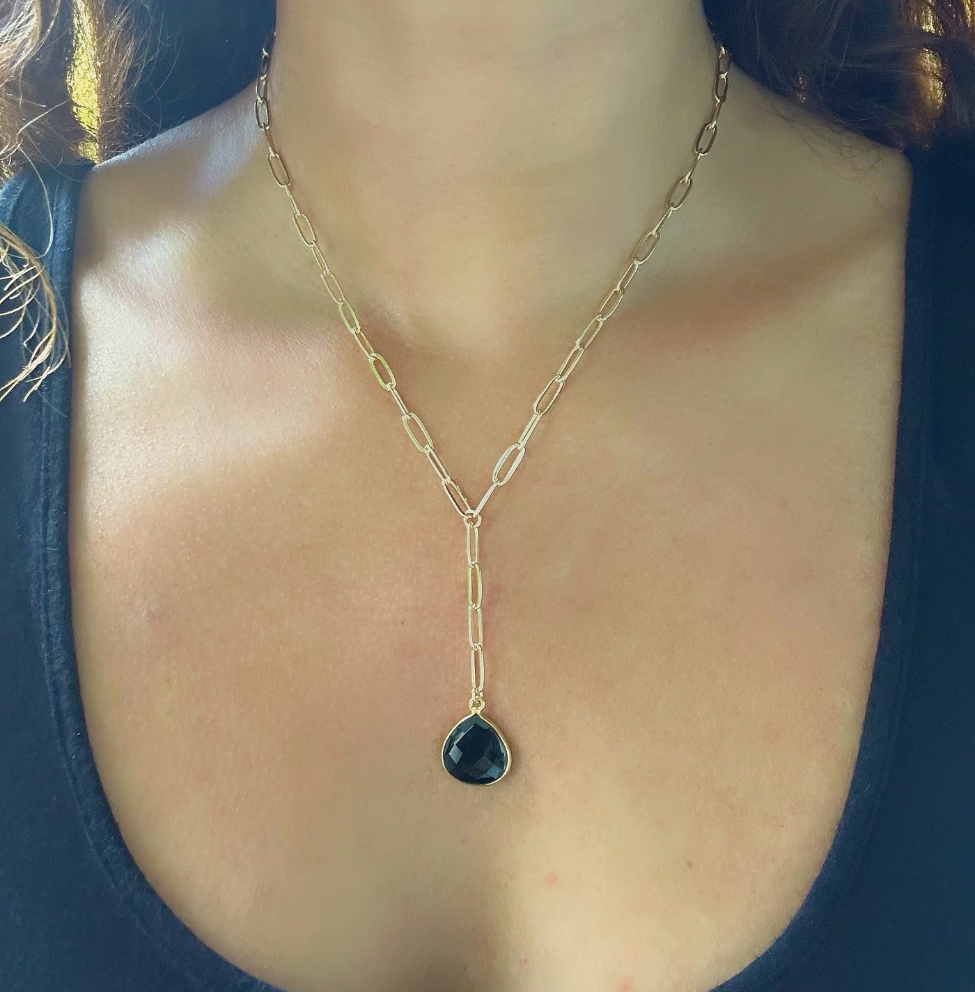 Black Tourmaline Lariat Y Necklace