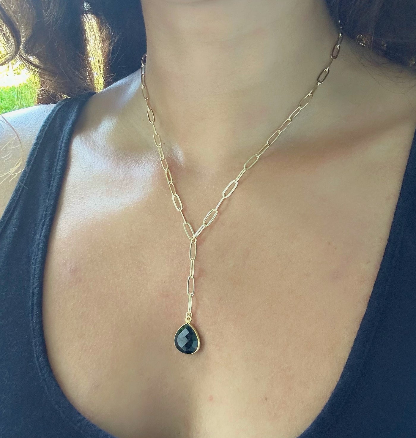 Black Tourmaline Lariat Y Necklace