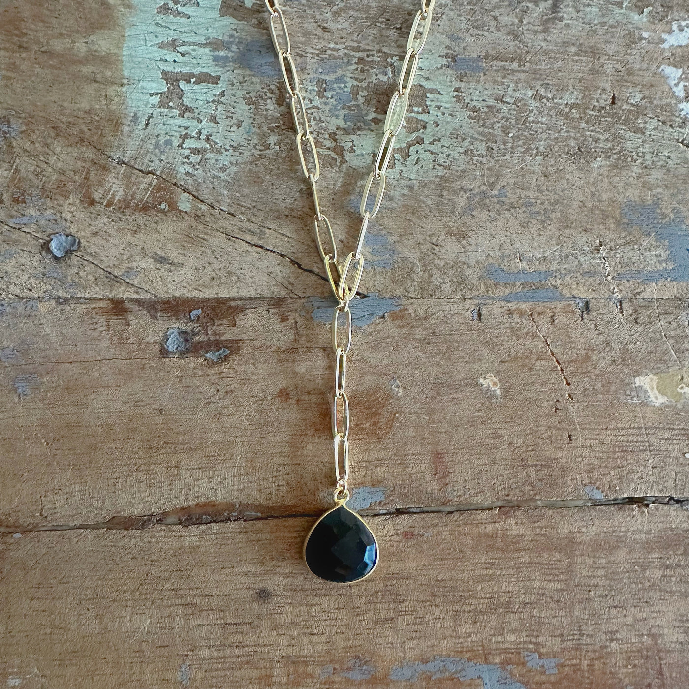 Black Tourmaline Lariat Y Necklace