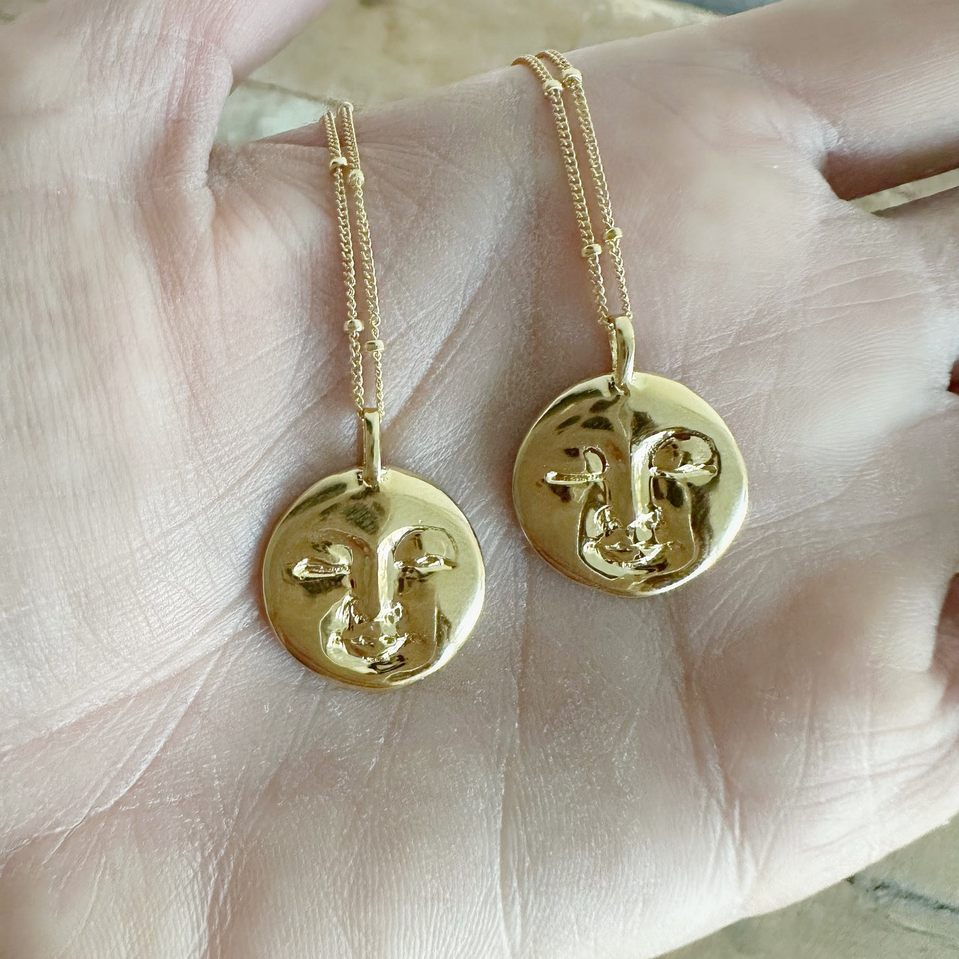 Moon Face Gold Necklace