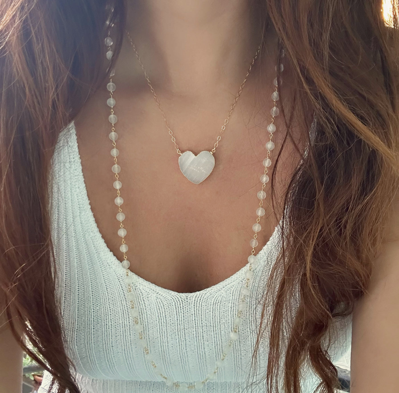 Large Selenite Heart Necklace