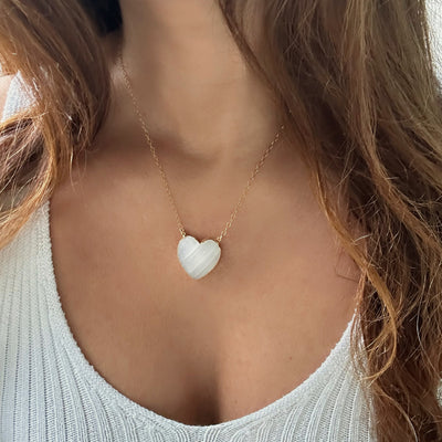 Large Selenite Heart Necklace